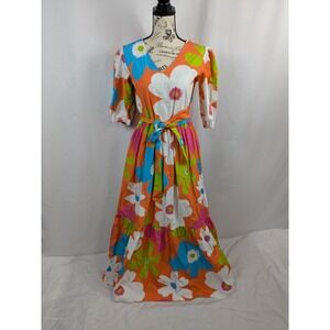 Maude Vivante Molly Maxi Dress Small Multicolor Floral Tiered Puff Sleeve A093